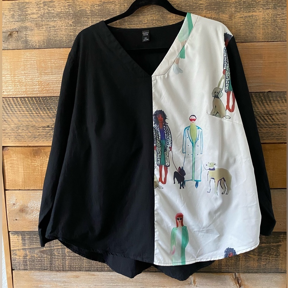 Emery Rose Color Block Mixed Media Linen Dog Top Size 3XL